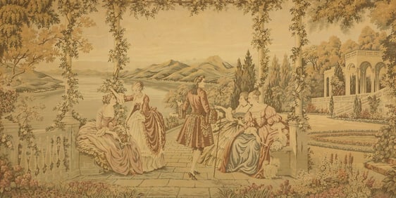 FRAMED ROCOCO STYLE JACQUARD WOVEN TAPESTRY, 39" X 76.5"