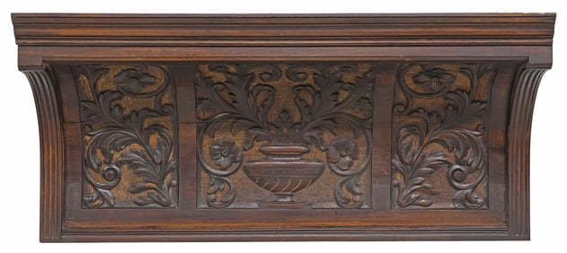 RENAISSANCE REVIVAL URN & FOLIATE CARVED WALNUT ARCHITECTURAL ELEMENT