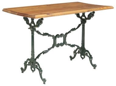 FRENCH PINE-TOP GREEN PAINTED METAL BISTRO TABLE