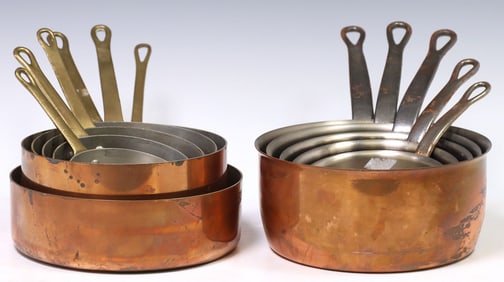 (11) FRENCH GRADUATED COPPER SAUCEPANS, TWO SETS