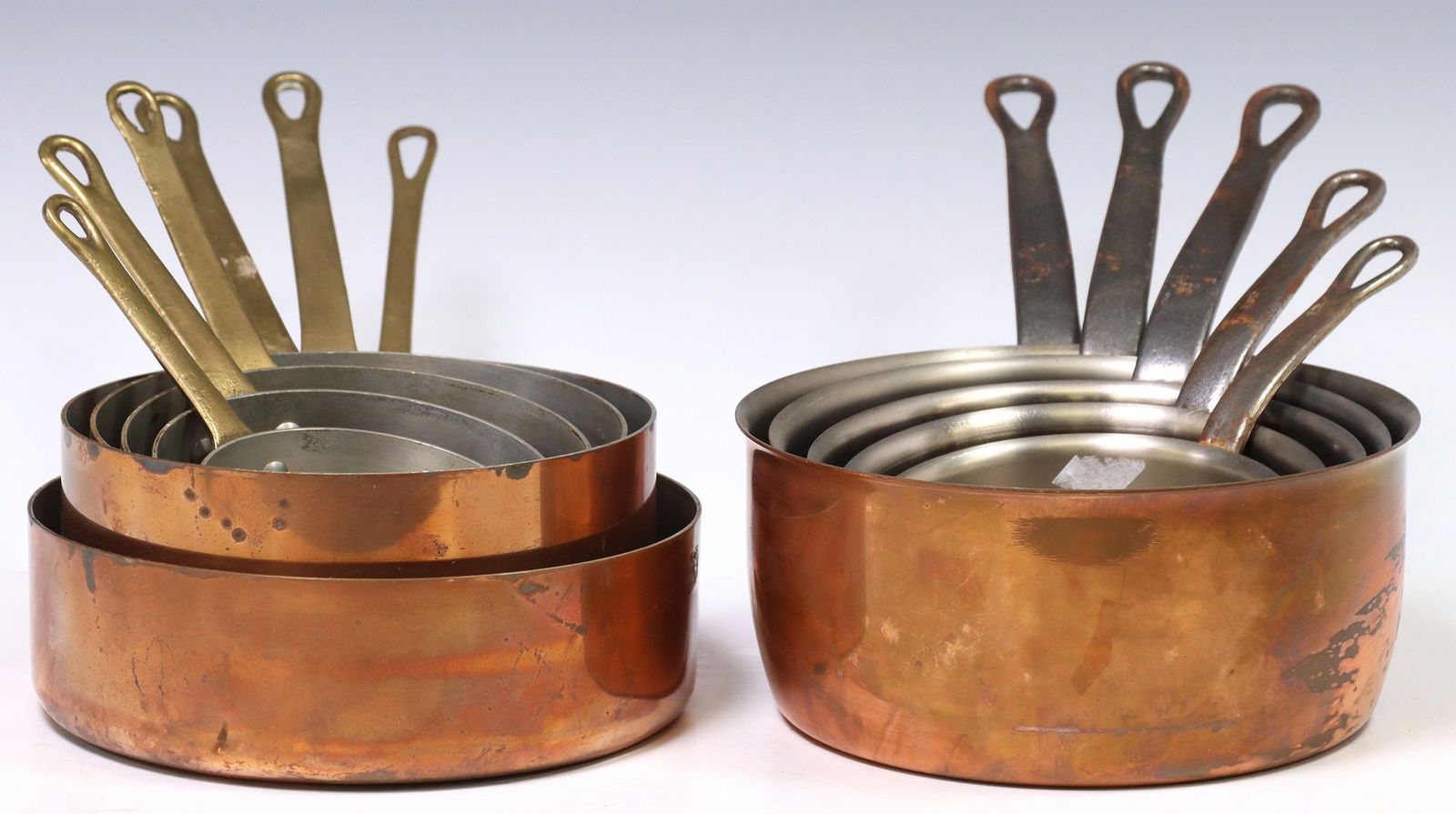 (11) FRENCH GRADUATED COPPER SAUCEPANS, TWO SETS (1 of 4)