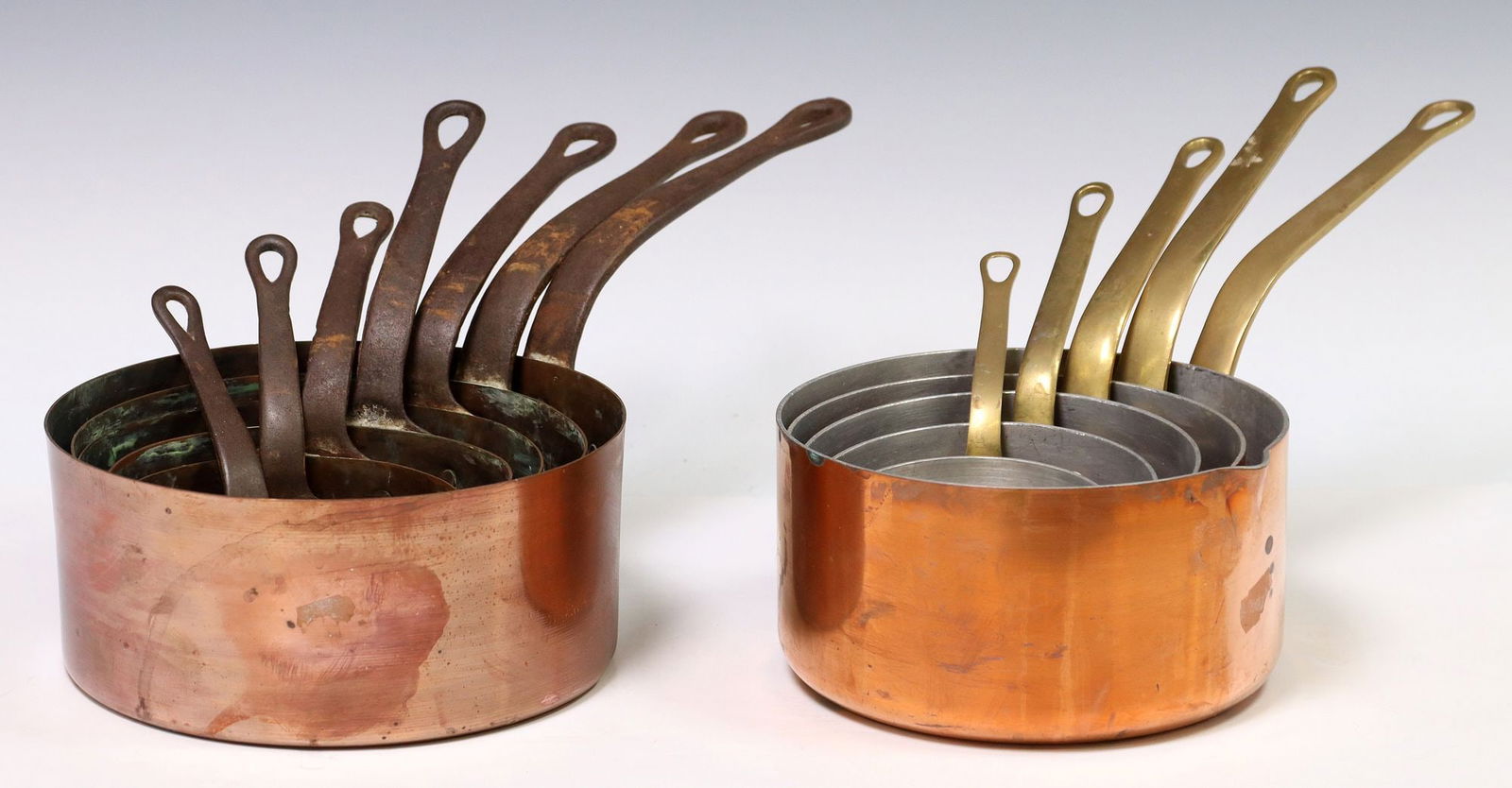 (12) FRENCH GRADUATED COPPER SAUCEPANS, TWO SETS (1 of 4)