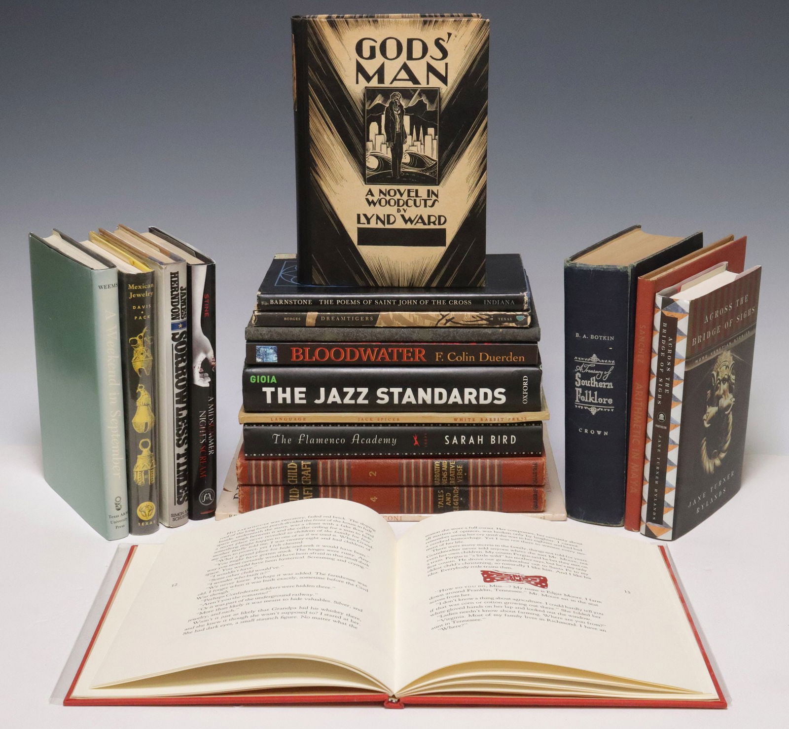 (19) BOOKS, POETRY, NOVELS, S.F. EARTHQUAKE, WOODCUTS (1 of 8)