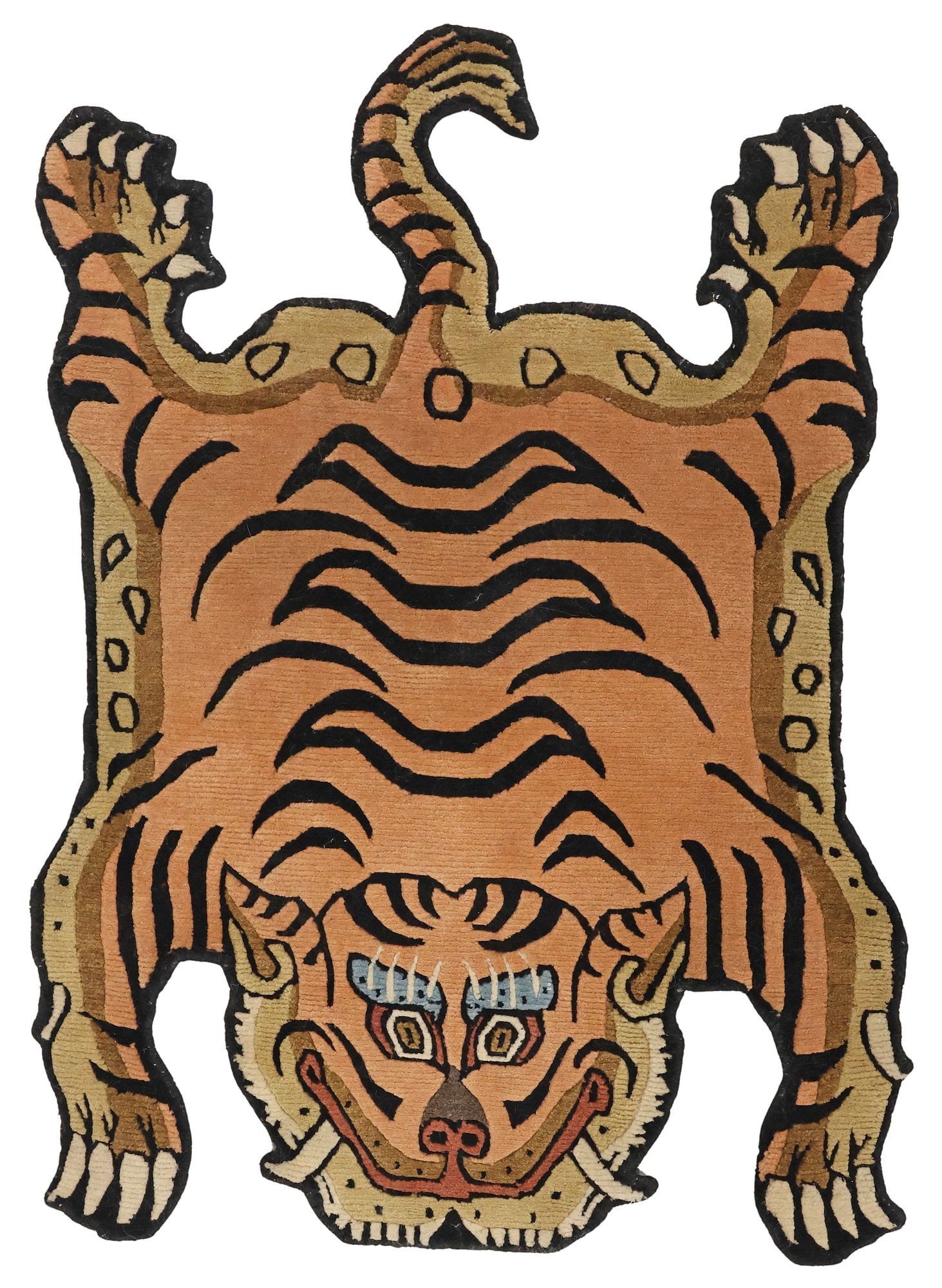 ESTATE HANDMADE TIGER-FORM WOOL RUG, NEPAL, 3'0.5" X 2'2" (1 of 2)