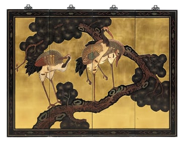 JAPANESE PARCEL-GILT & LACQUERED FOUR-PANEL WALL SCREEN