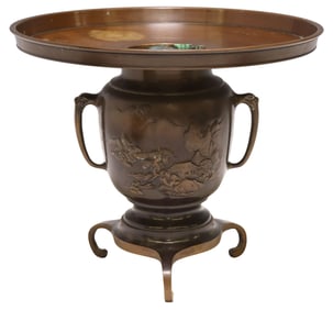 JAPANESE PATINATED BRONZE USUBATA IKEBANA VASE