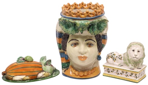 (3) ITALIAN MAJOLICA GLAZED TABLE ITEMS