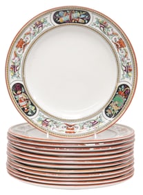 (13) ENGLISH VICTORIAN MINTON 'TROPHY' PATTERN DINNER PLATES