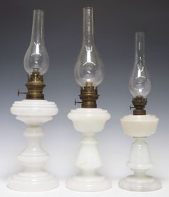 (3) ANTIQUE CONTINENTAL OPALINE GLASS OIL LAMPS