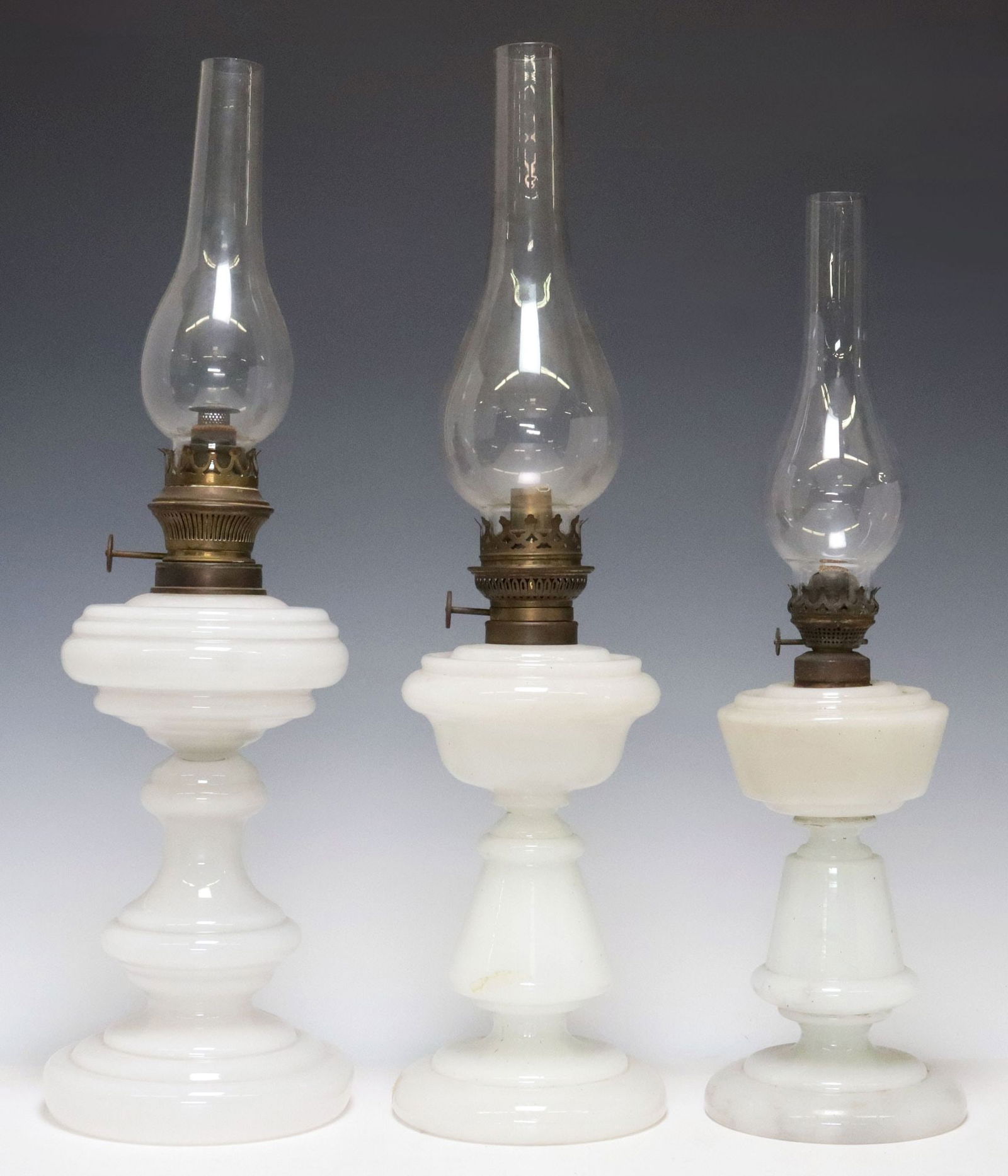 (3) ANTIQUE CONTINENTAL OPALINE GLASS OIL LAMPS (1 of 3)