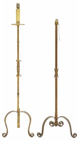 (2) SPANISH GILDED IRON STANDING 1-LIGHT CANDLESTAND FLOOR LAMPS