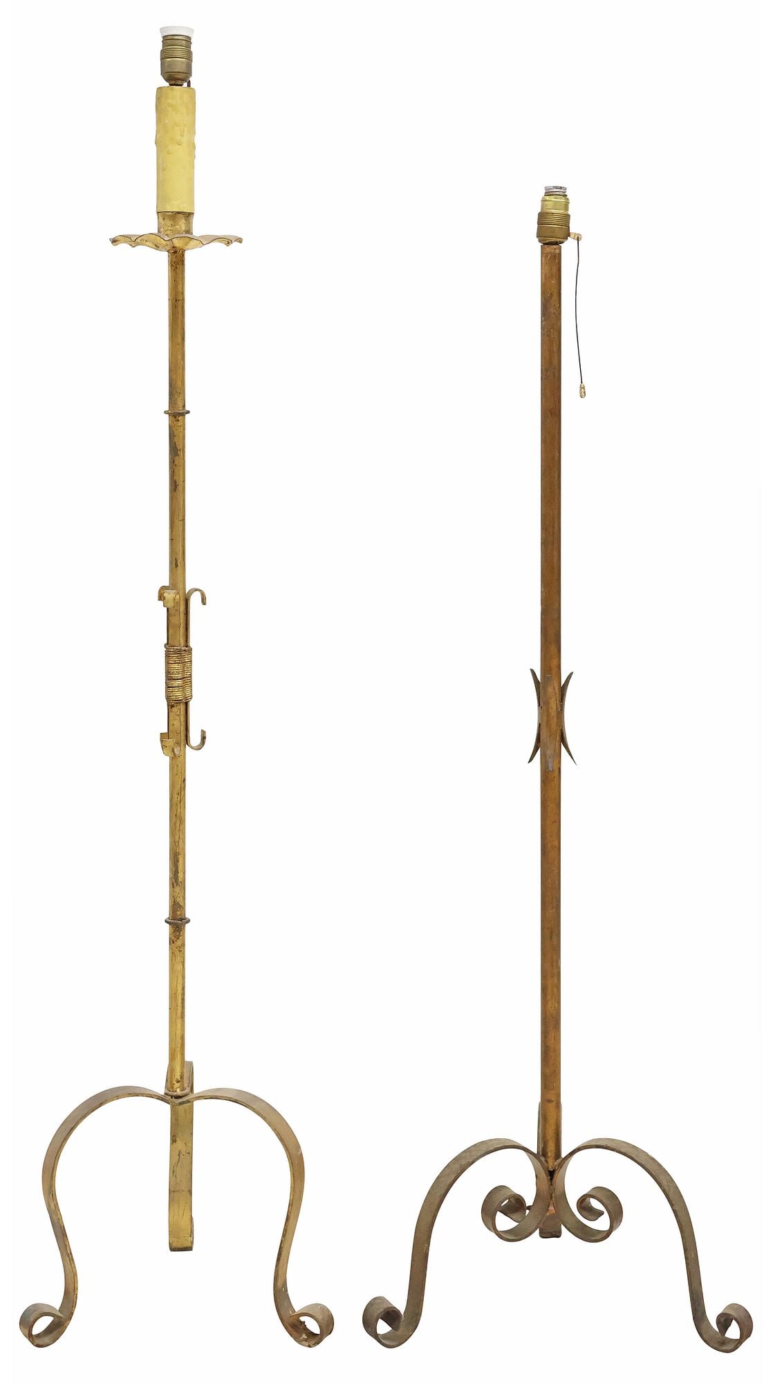(2) SPANISH GILDED IRON STANDING 1-LIGHT CANDLESTAND FLOOR LAMPS (1 of 4)