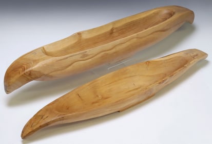 (2) CARVED TEAK WOOD CANOE BOWLS