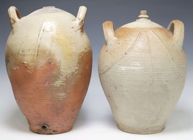 (2) FRENCH PROVINCIAL STONEWARE OIL JUGS