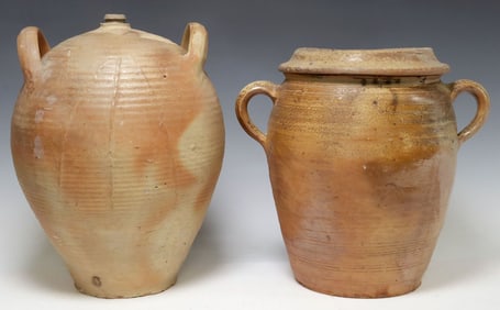 (2) FRENCH PROVINCIAL STONEWARE OIL JUG & CROCK