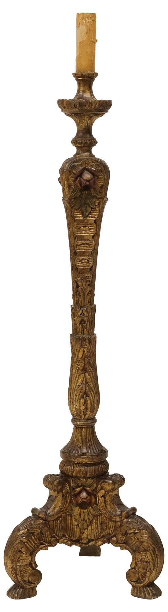 BAROQUE STYLE PARCEL-GILTWOOD CANDLE PRICKET FLOOR LAMP, 60"H (1 of 4)