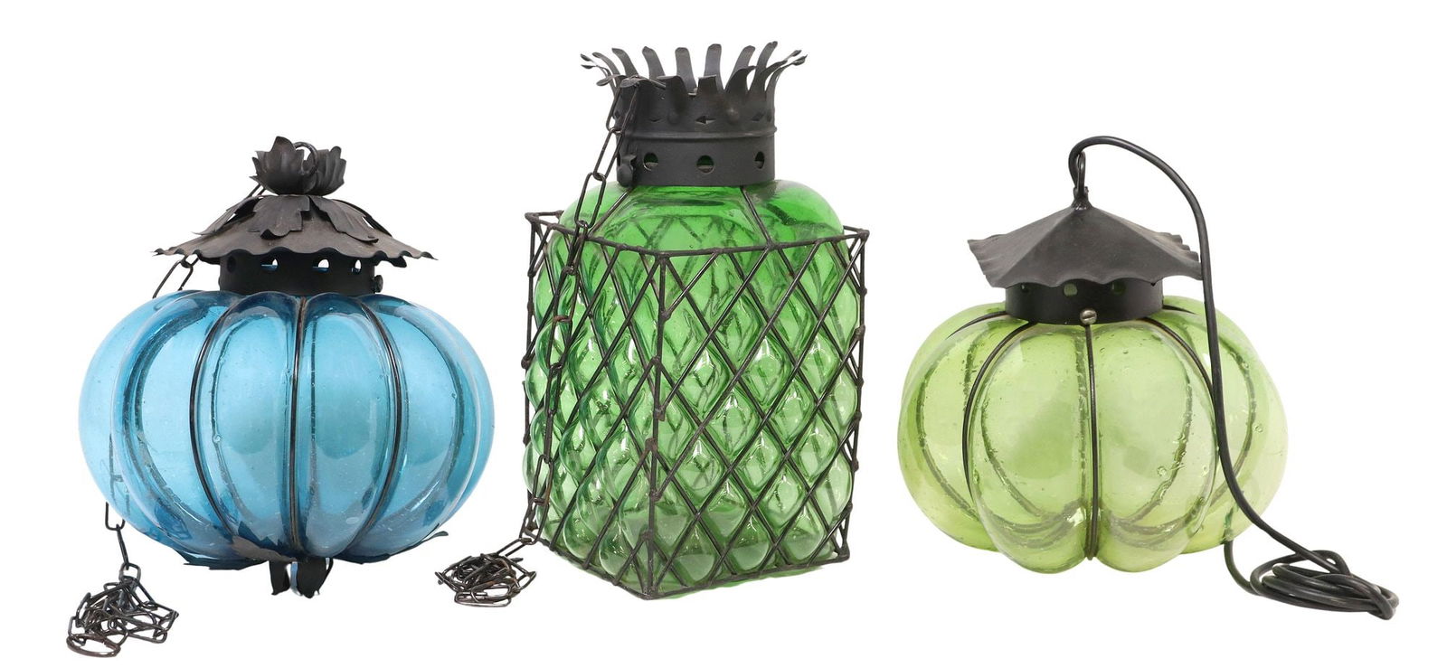 (3) IRON & COLORED GLASS LANTERNS, MEXICO (1 of 3)