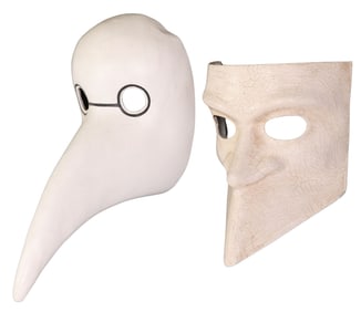 (2) AGOSTINO DESSI (B.1952) ALICE ATELIER ITALIAN PAPIER MACHE THEATER MASKS