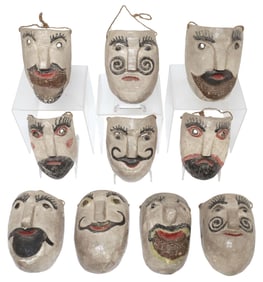 (10) MEXICO FOLK ART CARVED & PAINTED WOOD DANCE MASKS