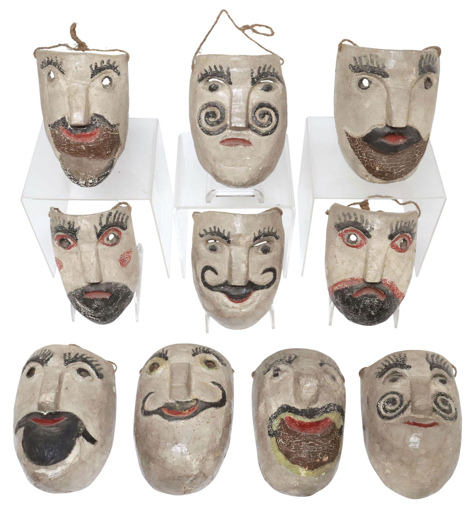 (10) MEXICO FOLK ART CARVED & PAINTED WOOD DANCE MASKS (1 of 5)