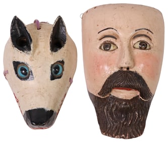 (2) MEXICAN & GUATEMALAN FOLK ART POLYCHROMED WOOD DANCE MASKS