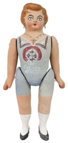 LARGE MEXICO FOLK ART PAPER MACHE / CARTONERIA JOINTED LUPITA DOLL, 25.5"H