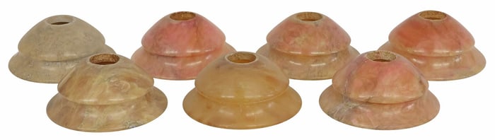 (7) STEPPED CONICAL ALABASTER CHANDELIER SHADES, NEVER USED