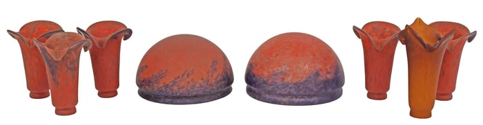 (8) ART DE FRANCE ART NOUVEAU PATE DE VERRE GLASS SHADES