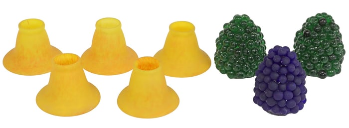 (8) FRENCH ART GLASS PATE DE VERRE & GRAPE CLUSTER SHADES