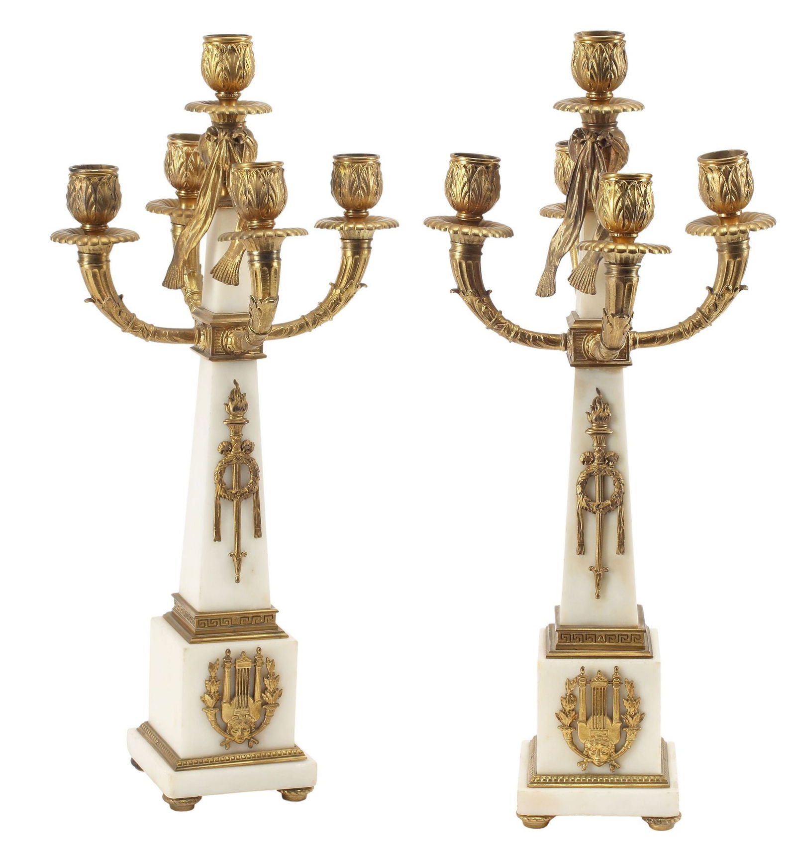 (2) EMPIRE STYLE ORMOLU & ALABASTER FIVE-LIGHT CANDELABRA (1 of 4)