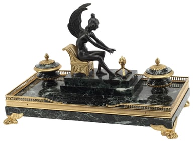 EMPIRE STYLE ORMOLU, PATINATED BRONZE & MARBLE ENCRIER