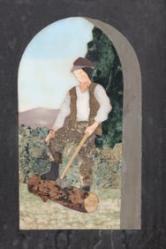 ITALIAN PIETRA DURA PLAQUE WOODCUTTER