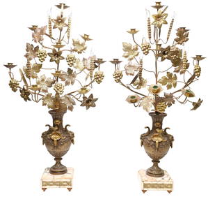 (2) LARGE FRENCH VASIFORM GILT METAL 9-LIGHT CANDELABRA, 36"H (1 of 5)