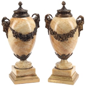 (2) LOUIS XVI STYLE BRONZE-MOUNTED ONYX CASSOULETS