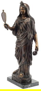 ITALIAN NEOCLASSICAL STYLE BRONZE SCULPTURE OF THE GODDESS ISIS: Italian Neoclassical style patinated bronze sculpture, depicting the goddess Isis, Fonderia Chiurazzi seal at back of base, numbered 1/ 299, overall: approx 28"h, 11"w, 13"d, 35.5lbs