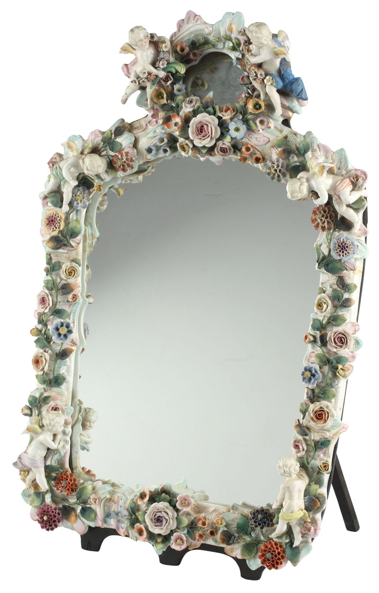 GERMAN SITZENDORF PORCELAIN CHERUBS TABLE EASEL MIRROR (1 of 5)