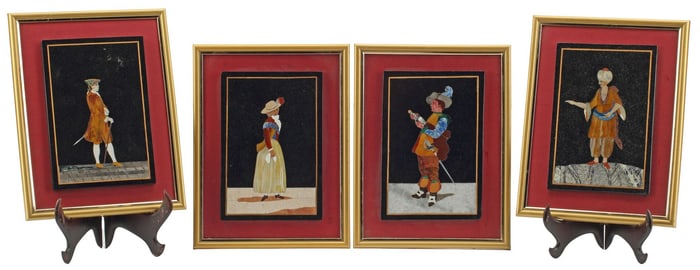 (4) FRAMED PIETRA DURA PLAQUES