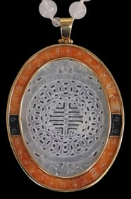 ESTATE 18KT YELLOW GOLD & MULTICOLORED JADE PENDANT NECKLACE