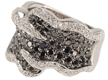 ESTATE 14KT WHITE GOLD & PAVE-SET BICOLOR DIAMOND RING