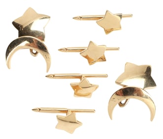 (LOT) ESTATE 14KT YELLOW GOLD MOON & STAR MOTIF TUXEDO SET