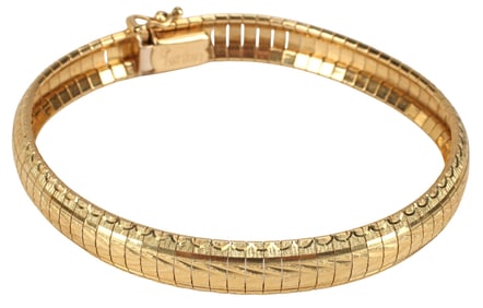 ESTATE ITALIAN 14KT GOLD FLEXIBLE TEXTURED OMEGA BRACELET
