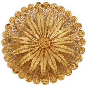 ESTATE PORTUGUESE 19KT YELLOW GOLD FILIGREE FLORAL BROOCH