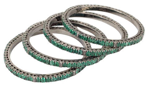 (4) ESTATE SILVER EMERALD & DIAMOND BANGLE BRACELETS