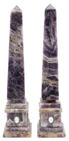 (2) BANDED PURPLE SEMIPRECIOUS STONE OBELISKS