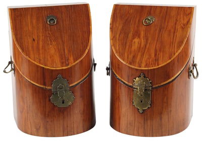 (2) ENGLISH GEORGIAN PERIOD CROSSBANDED KNIFE BOXES