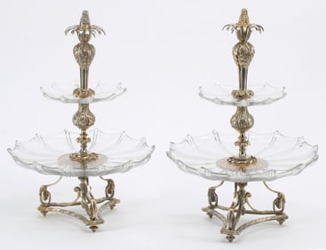 (2) FRENCH SILVERED BRONZE & GLASS TWO-TIER?Ǭ†BONBONNIERES