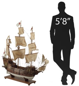LARGE SPANISH GALLEON SAILING SHIP MODEL, 56.5"H