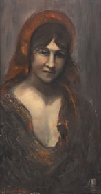 JAMES WOODARD WOODRUFF (1913-1994) PAINTING GIRL WITH RED SCARF