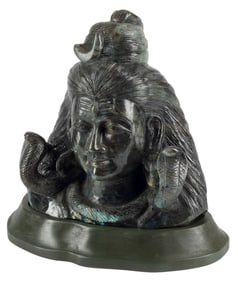CARVED GEMSTONE LABRADORITE SCULPTURE BUST OF SHIVA
