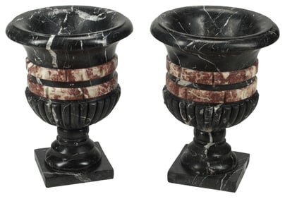 (2) NEOCLASSICAL STYLE BLACK & RED MARBLE CAMPANA VASES